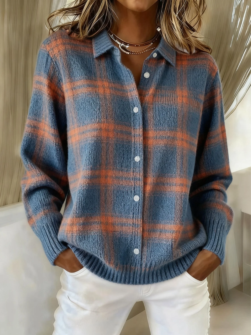 Mozalu™ | Sienna Knitted blouse with a plaid pattern